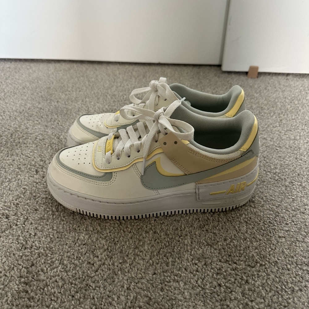 Nike Air Force 1 Shadow in Cream and Yellow, Blue